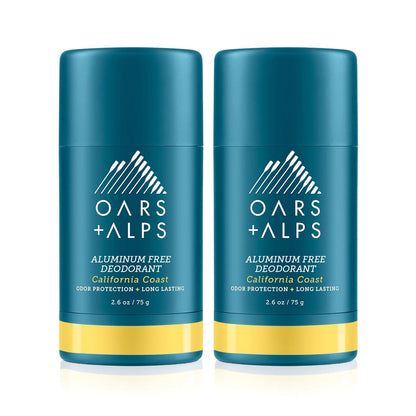 Oars + Alps Aluminum Free Deodorant for Men and Women, Dermatologist Tested and Made with Clean Ingredients, Travel Size, California Coast, 2 Pack, 2.6 Oz Each