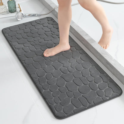 YIHOUSE Memory Foam Runner Rug, Cobblestone Bathroom Runner Rugs Super Water Absorbent Bath Mats for Bathroom Machine Washable Bath Rugs Runner for Hallway Bedroom Laundry Room(20 x 47,Dark Gray)