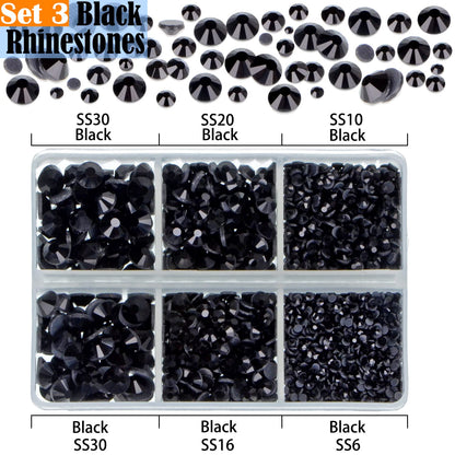 LPBeads 10000pcs Hotfix Rhinestones Flatback Glass Crystal Clear Black and 12 Mixed Color Rhinestone with Tweezers and Picking Pen for Crafts Clothes Nail Art