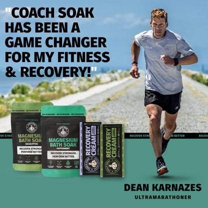 Coach Soak Magnesium Bath Flakes Mint & Lotion Trial Pack - Absorbing Magnesium Cream with Menthol - 0.18 lb (4 Pack) - Mixed Scents