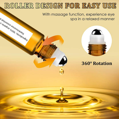 Time Eraser Oil, 2PCS Time Eraser Roller Ball Castor Oil, Time Eraser for Puffy Eye Bags Fine Lines Dark Circles Wrinkles with 360° Eye Roller Massage Ball