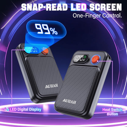 Hand Warmers Rechargeable 2 Pack - Magnetic, LED Display, 4 Heat Levels, Gift for Men Women, USB-C, Reusable, Lanyard, Electric Hand Foot Warmer, Fits Gloves, Golf, Camping, Walking, Hunting