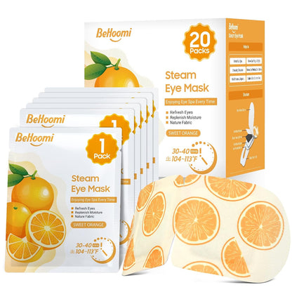 Steam Eye Mask, 20 Packs Heated Eye Mask Warm Compress for Eyes, Disposable Self Heating Eye Mask for Sleep, Spa, Travel Essentials & Relaxation Gifts for Women, Men (Sweet Orange)