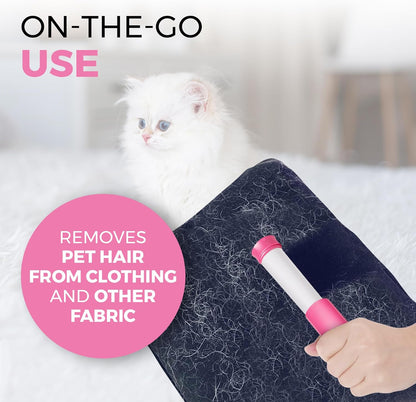 Portable Lint Roller with 100 Sticky Sheets, Mini Pet Hair Remover, Lint Roller for Cats, Dogs, Kids - Travel Roller for Clothes Backpack School - Small Retractable Fits in Pocket (Pink)