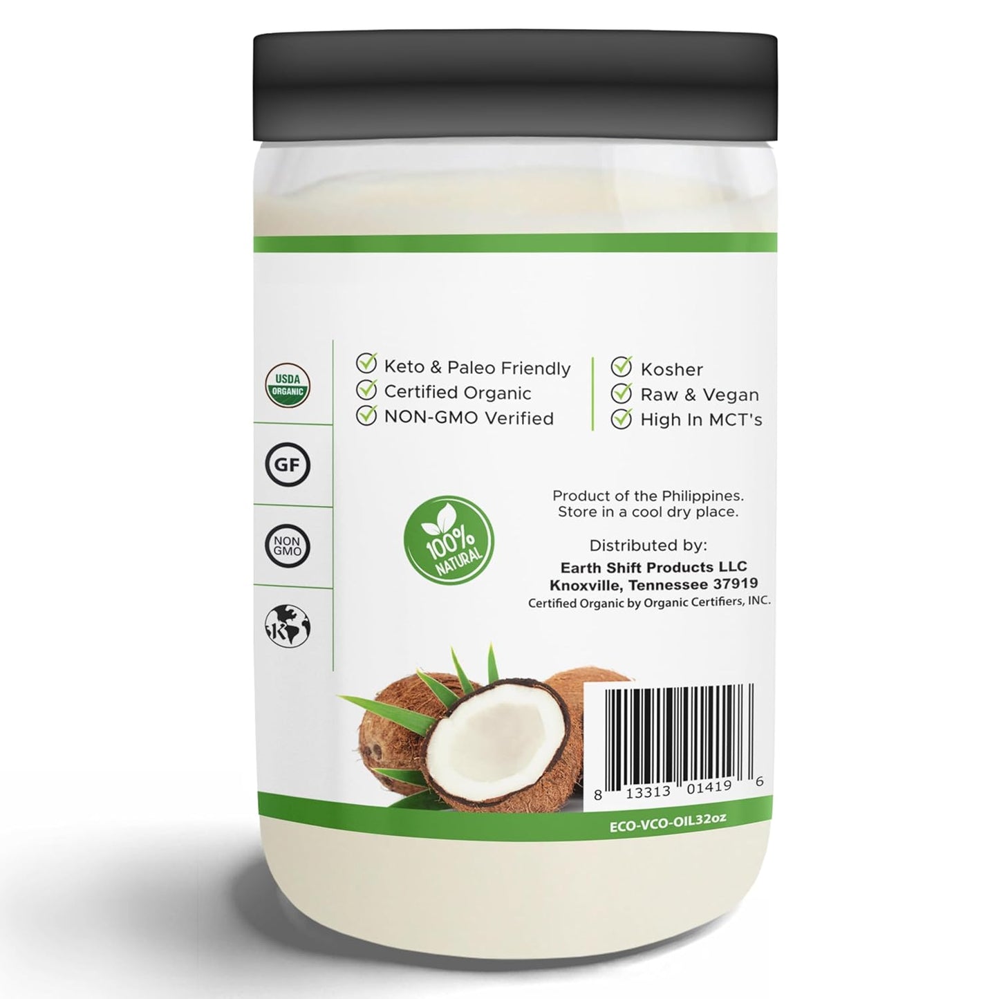 Earth Circle Organics Premium Ultra Pure Extra Virgin Organic Coconut Oil, Cold Pressed, Baking, Smoothies, Skin & Hair Care, Gluten-Free, Keto & Paleo Friendly (32 Ounce Unrefined)