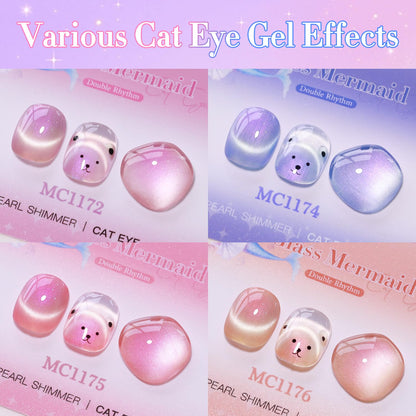 Double Rhythm 6 Colors Cat Eye Gel Polish Set Shimmer Glitter with Magnet Holographic Reflective Magnetic UV Nail Art Kit (6-Kit-50)