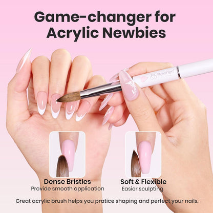 Beetles Acrylic Nail Brush Kolinsky Hair Bristles Round Shaped Metal Handle Nail Art Brushes for Acrylic Powder Manicure Extension DIY at Home Manicure Tool - Size 8