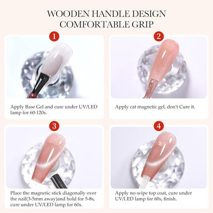 BORN PRETTY 3 in 1 Nail Magnet, Multifunctional Cat Magnetic Eye Nail Polish Magnet Pen, 3D Magnetic Nail Polish Stick for Home DIY, Salon, Studio Nail Art Design Tools