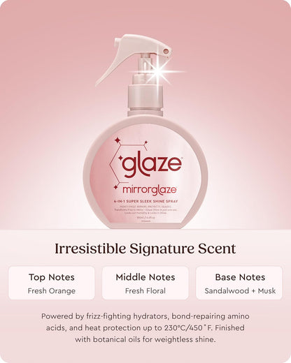 glaze MirrorGlaze Super Sleek Hair Shine Spray – Transforms Frizz to Glass-Like Shine, Protects from Heat, Blocks Humidity + Repairs Bonds – 6.4 oz