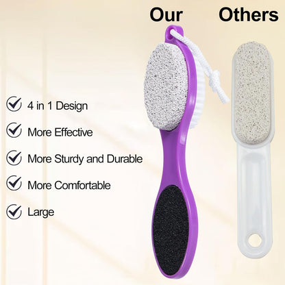 Pumice Stone Brush for Feet 4 in 1, Foot File Callus Remover, Foot Rasp and Sand Paper Pedicure Tools with Handle, Shower Foot Scrubber, Soft Smooth Feet for Home Foot Care,2 Pack