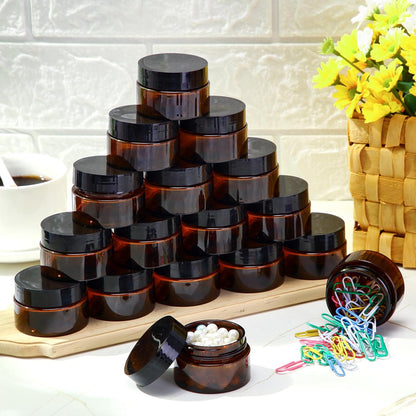 200 Pcs 1 oz Empty Bulk Plastic Container Jars with Lid Leak Proof Round Plastic Jars Small Cosmetic Travel Containers for Storage Makeup Creams Lotion Ointments, Amber