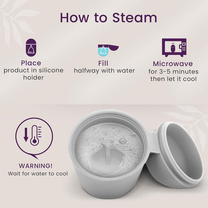 EcoBlossom Menstrual Cup Case and Sterilizer - Reusable Silicone Sterilizing Holder - Cleaner Period for You and Your Disc or Cup - Portable Cleaning Container & Microwave Steamer (White)