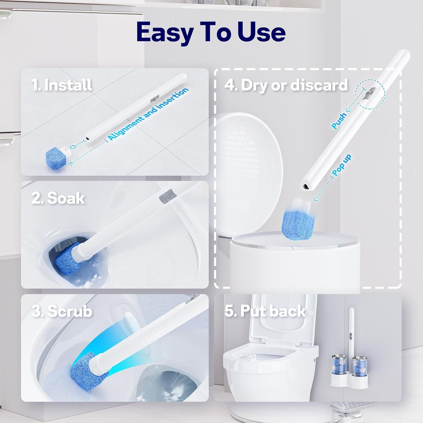 8 Pack Pumice Stone Toilet Bowl Set with 18 in Extra Long Handle,White Holder Case,Pumice Stone for Cleaning, for Cleaning Toilets, Bathtubs, Grills, Swimming Pools, Sinks