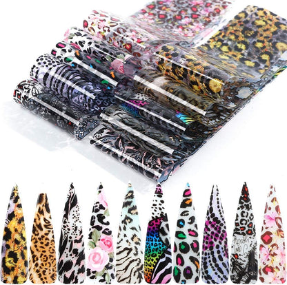 20 Sheets Leopard Nail Stickers，Starry Sky Animal Skin Design Nail Art Decoration Glue Transfer Nail Foils for Women Fingernails and Toenails Acrylic Decorations Manicure Tips Wraps Charms