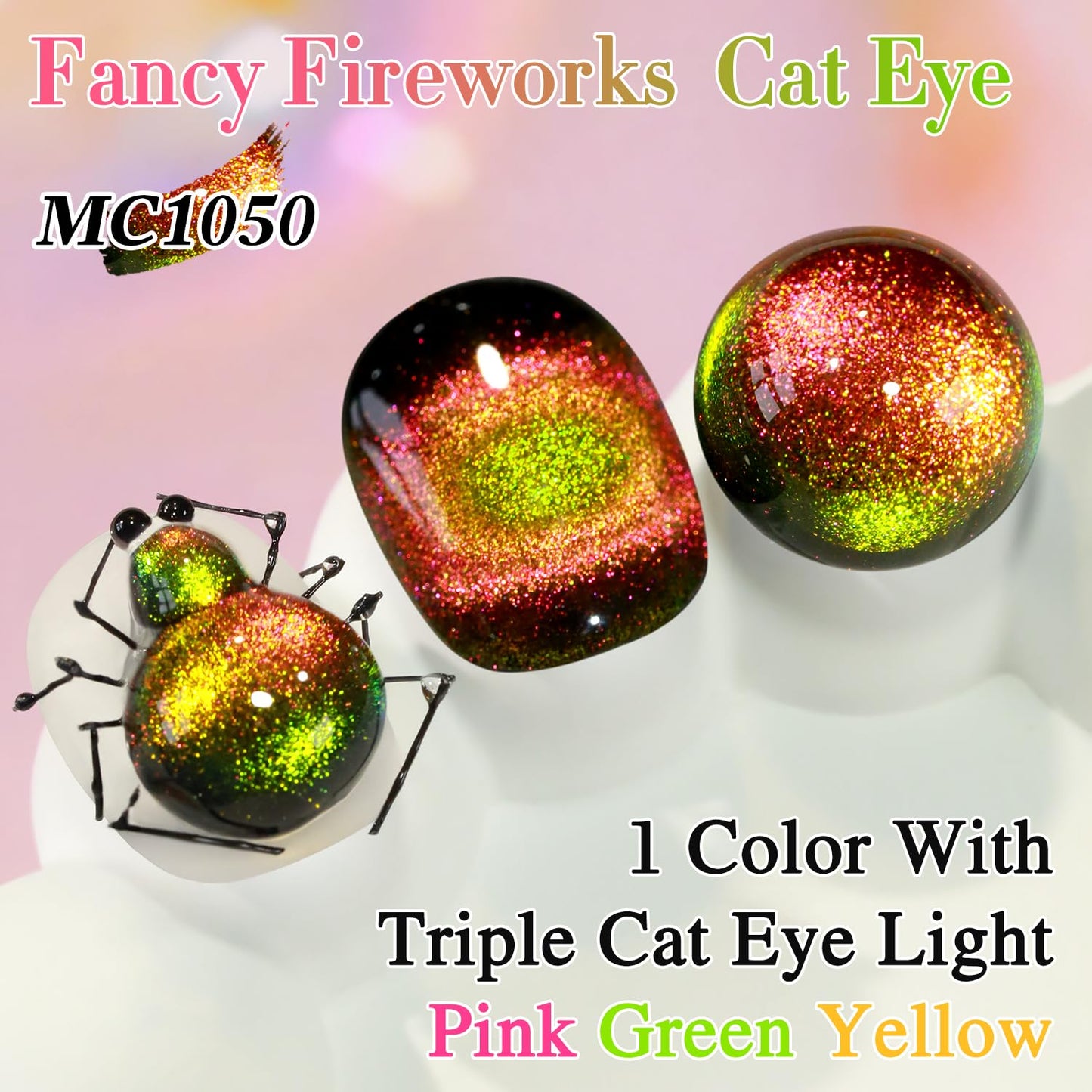 Double Rhythm 0.5 OZ Cat Eye Gel Polish with Magnet 15ML Holographic Glitter Shimmer Translucent Jelly Color Magnetic Polish Salon DIY at Home (Triple Light-MC1050)