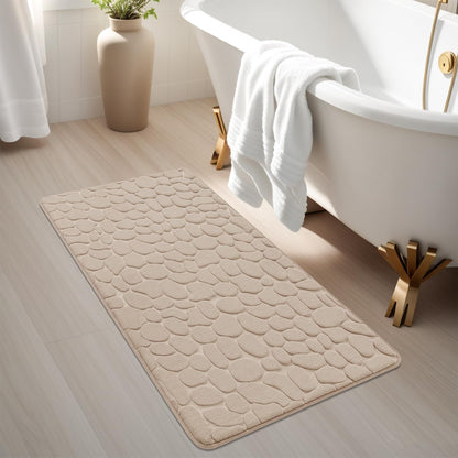 YIHOUSE Memory Foam Runner Rug, Cobblestone Bathroom Runner Rugs Super Water Absorbent Bath Mats for Bathroom Machine Washable Bath Rugs Runner for Hallway Bedroom Laundry Room(24 x47,Khaki)