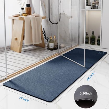 Bath Mat 17" x 59" Extra Long Bathroom Mat Large Fast Dry Super Absorbent Non-Slip Rubber Backed Shower Mat Bath Rugs Mats for Bathroom Floor, Tub, Shower, Sink, Navy Blue