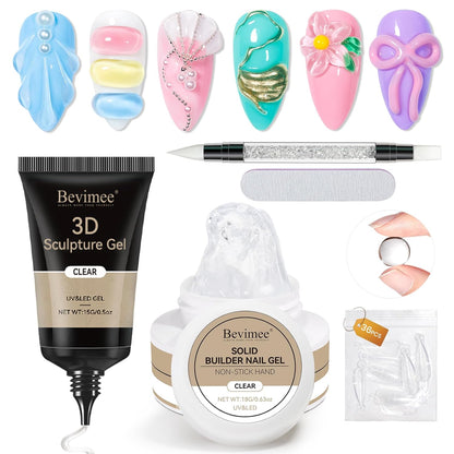 18g Solid Builder Gel for Nails 15g 3D Nail Sculpting Gel for Nail Art, Clear Non-Stick Hand For Modeling, Sculpture, Nails Extension UV/Led Manicure DIY At Hom