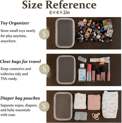 4 pcs Clear Zipper Pouches,Hard Shell Zipper Case, Toiletry Bag for Travel, CLear Diaper Bag, Toiletry Pouch, Travel Organizer, Clear Cosmetic Bag,Toy Storage Bins (M+3S) (Gray)