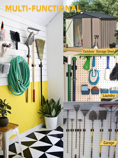 Magnetic Broom Holder for Refrigerator, No Drilling Magnetic Broom Holder Black Steel Magnetic Tool Mount for Home, Kitchen, Laundry, Garage, Workshop - 2 Pack Black+2 Pack Grey