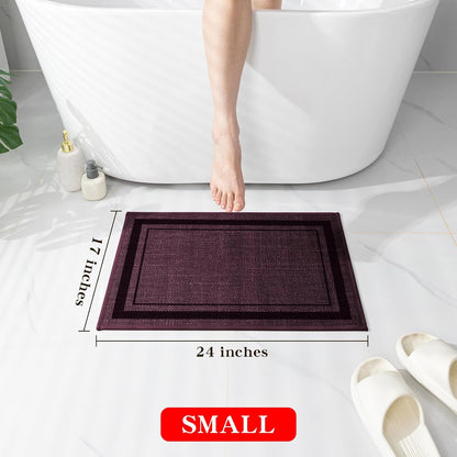 chakme Bathroom Rugs Mat 24x17, Ultra Thin Non Slip Bath Mat Small Quick Dry Absorbent Bath Mat for Bathroom Floor, (Dark Purple, 24"x17")