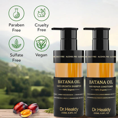 Batana Oil Shampoo and Conditioner Set - for Hair Growth,Thickening & Hydration,Sulfate Free - Fights Hair Loss & Clarifies Scalp -Root Activator Shampoo for Men (6.8 Fl Oz×2)