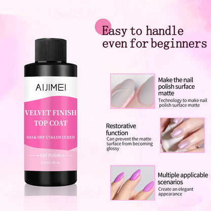 AIJIMEI Velvet Finish Top Coat – Luxurious Matte Effect, Quick Dry, Easy Application, Suitable for All Nail Types, Professional Quality for Home Use 4 Fl Oz