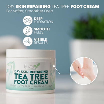 Eva Naturals Tea Tree Foot Cream - Foot Lotion with Peppermint, Menthol and Spearmint - Soothing Foot Cream Treatment for Dry Cracked Heels and Feet