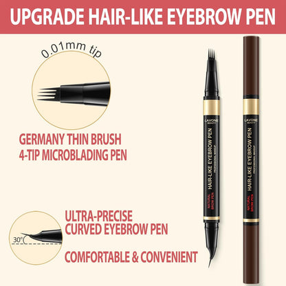 LAVONE Eyebrow Pen, 2-in-1 Eyebrow Pencils for Women with 4 Tip Microblading Eyebrow Pencil and Curved Precise Brow Pencil, Waterproof Eyebrow Pencil Create Full, Natural Hair-Like Brows, Ash Brown