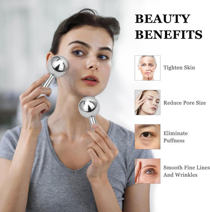 Ice Globes for Face & Eyes - Unbreakless Stainless Steel Cryo Sticks Facial Massage Tools Cold Therapy Cooling Globes to Reduce Puffiness, Wrinkles, Dark Circles Spa & Esthetician Supplies