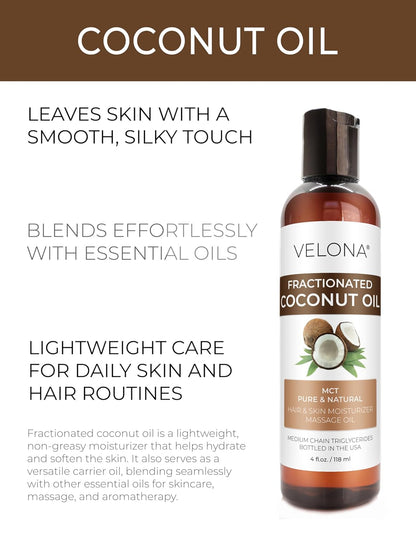 velona MCT Coconut Oil 4 Fl Oz | 100% Pure and Natural Carrier Oil | Fractionated | Skin, Face, Body, Hair Care | Use Today - Enjoy Results