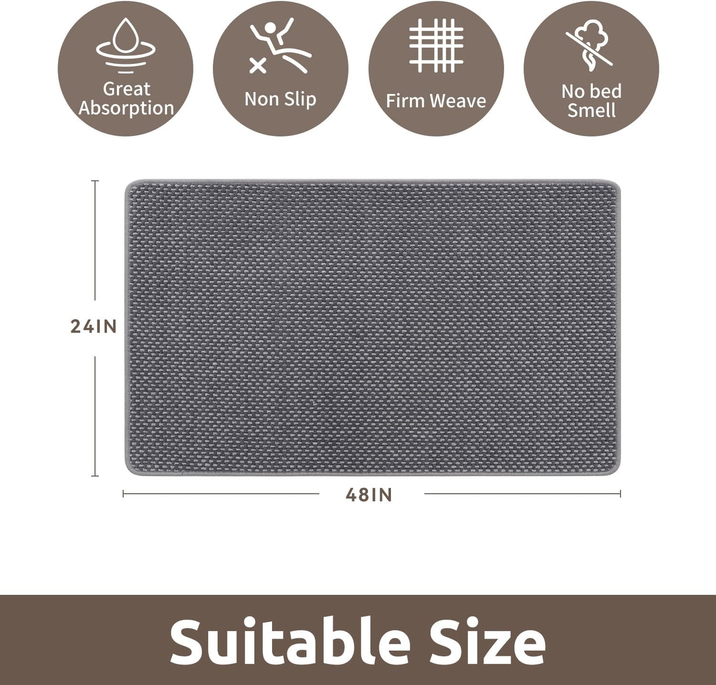 AMOAMI Chenille Bath Mat Super Absorbent Bathroom Mat Quick Dry Low Pile Bath Mats for Bathroom Washable Rubber Backed Bathroom Runners Fit Under Door, Front of Bathtub, Darkgrey&LIGHTGREY 24"x48"
