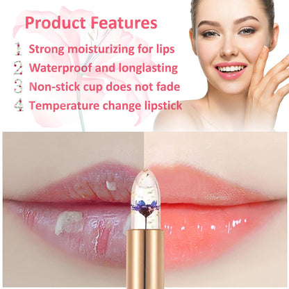 2 Pack Crystal Flower Jelly Lipstick,Magic Color Changing Lipstick,PH Clear Temperature Color Changing Lip Gloss,Lip Balm,Long Lasting Nourishing Moisturizing Lip Stick Set X02+03