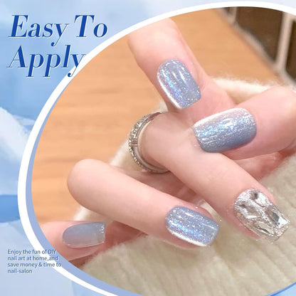 BORN PRETTY Cat Magnetic Eye Gel Nail Polish Light Blue Holographic Glitter Gel Polish Glass Magnetic Gel Gift 15ML