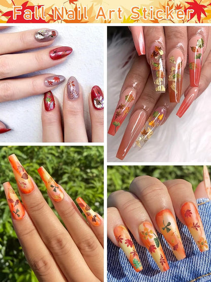 Kalolary 2 Boxes Maple Leaves Nail Art Sequins, 3D Fall Leaves Stickers for Acrylic Nails, Maple Leaves Wood Pulp Glitter Flakes for Autumn Nail Art Decorations