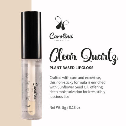 Clear Quartz Lip Gloss with Sunflower Seed Oil - Hydrating, Vegan, Non-Sticky - With Cacao & Grape Seed Oils - 5g/0.18oz