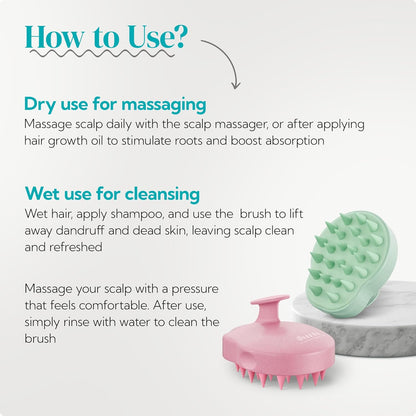 HEETA Scalp Massager 2 Pack for Hair Growth, Soft Silicone Bristles to Remove Dandruff and Relieve Itching, Scalp Scrubber for Hair Care, Shampoo Brush for Wet Dry, Pink & Green