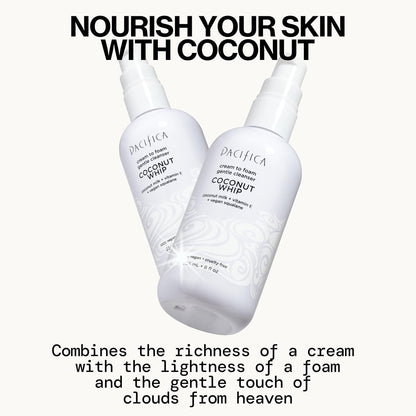Pacifica Coconut Whip Cream to Foam Face Wash - Gentle Hydrating Facial Cleanser for Dry & Sensitive Skin, Moisturizing Daily Face Wash, Non-Comedogenic Vegan & Cruelty-Free, Dermatologist Tested 8oz