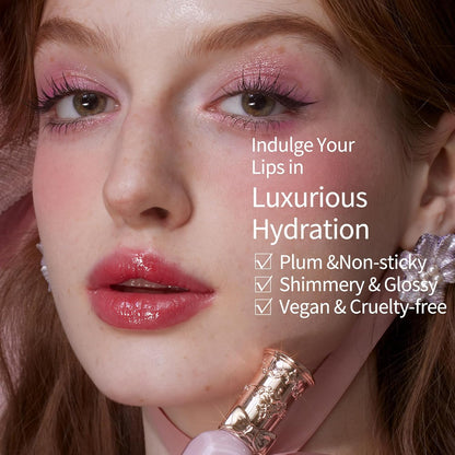 Flower Knows Violet Strawberry Rococo Glowy Lip Gloss,Moisturizing Shine Lip Oil,Hydrating Glitter Lip Plumper Makeup for Girls&Women,Vegan & Cruelty-Free,0.12 Fl Oz,1 Count(G02 Rasberry Booze)