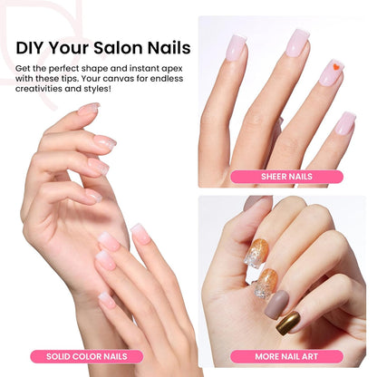 Beetles Tipex Gel Nail Kit Extra Short Square: 16 Sizes Instant Apex Nail Tips, 224 Pcs Pre-Building False Nail Tips with Tipex Nail Glue, Mini Nail Lamp-Thick Acrylic Nail Set