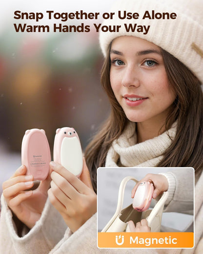 SWEETFULL Hand Warmers Rechargeable – Cute Bear, 2 Pack Magnetic Hot Hands, Reusable Electric Pocket Heater, Great Gift for Daughter, Kids, Wife, or Bestie, Portable for Outdoor & Camping