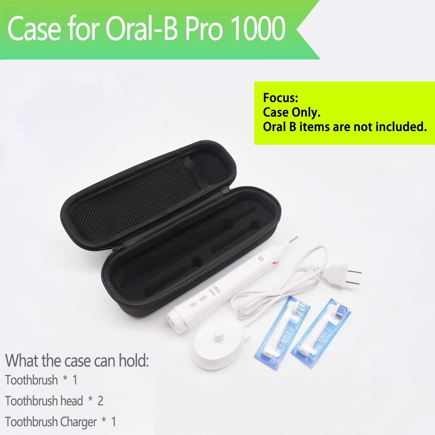 Oral B Toothbrush Hard Travel Case Carrying Bag, Fits for Oral-B Pro 1000, 2000, 3000, 3500, 1500 Electric Toothbrush, Mesh Pocket for Accessories and Soft Lining Inside The Case for Protection