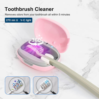 Toothbrush Holder, Toothbrush Cleaner Case, Portable USB Charging Toothbrush Cover with U V-C Light, Travel Toothbrush Holder (Pink)