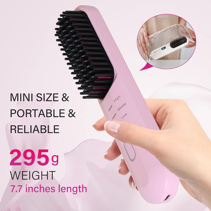 Rechargeable Hot Hair Brush Straightener Heat Pressing Combs Ceramic Electric Straightening Comb, Anti Burn for Natural Black Hair Beard Wigs Holiday Gifts
