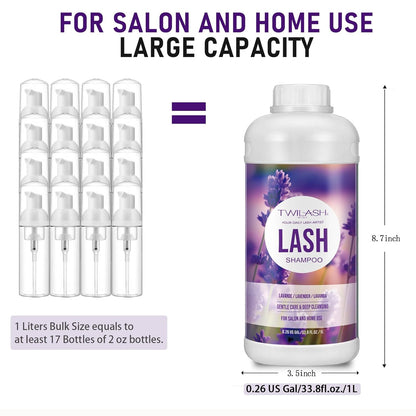 Lash Shampoo Bulk, Eyelash Cleanser for Extensions 1 Liters, Safe Makeup Remover, Non-irritating or Burning Formula Eyelid Foaming Cleanser for Professional Salon and Home Use (Lavender-1L)