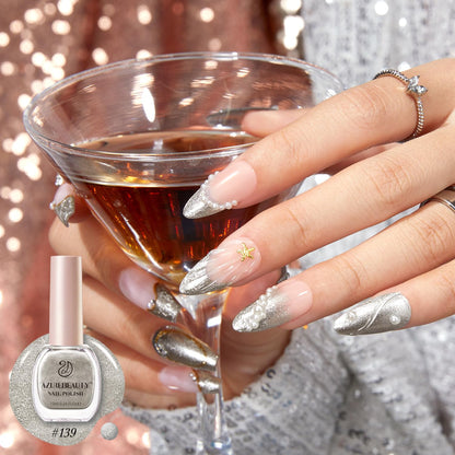 AZUREBEAUTY Silver Glitter Nail Polish Metallic Fast Drying Natural Shine Nail Lacquer Fingernail Polish Salon-Quality for Women 10ml