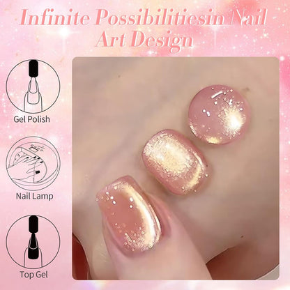 BORN PRETTY Pink Cat Magnetic Eye Gel Nail Polish Holographic Glitter Gel Polish Glass Magnetic Gel Nail Polish 15ML