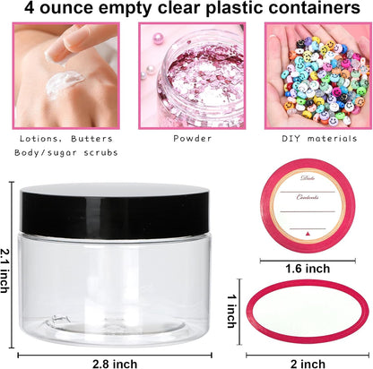 54 Pack 4oz Plastic Containers with Lids, Jars with Lids, Great for storing,lip balms, creams, ointments, cosmetics, samples