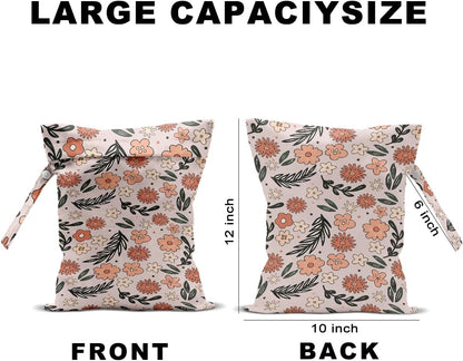 2Pcs Floral Print Wet Bags, Wet Dry Bag Reusable for Swimsuit, Travel, Diapers, Pool, Beach, Dirty Yoga Gym Clothes, Toiletries, Makeup Bag, Zipper Pouch Waterproof Birthday Christmas Gifts