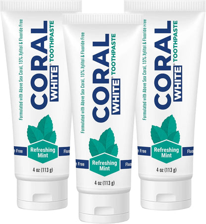 Coral White - Coral White Mint Toothpaste Natural Fluoride SLS Free Coral Calcium Remineralizing Toothpaste 4 Ounce (3 Pack)